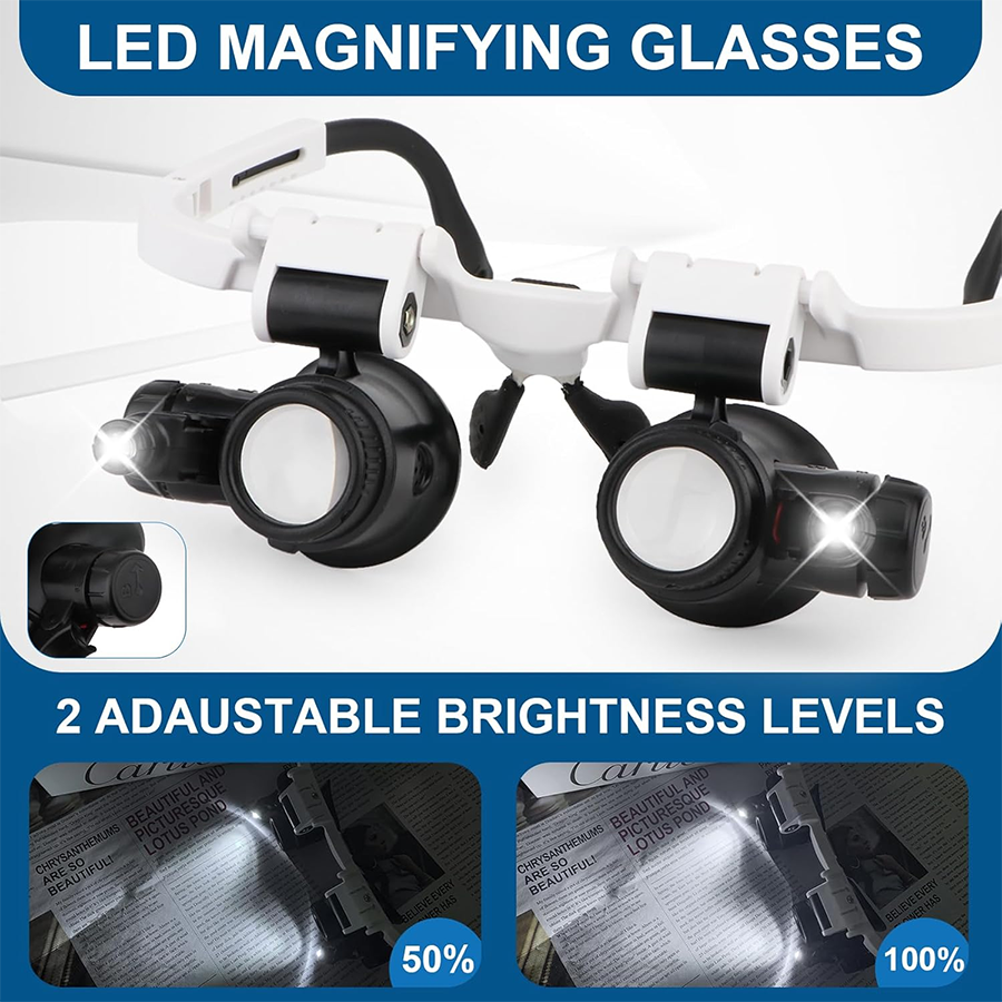 LED fejpántos nagyító | 3 cserélhető lencse | Állítható szög | ZoomVue