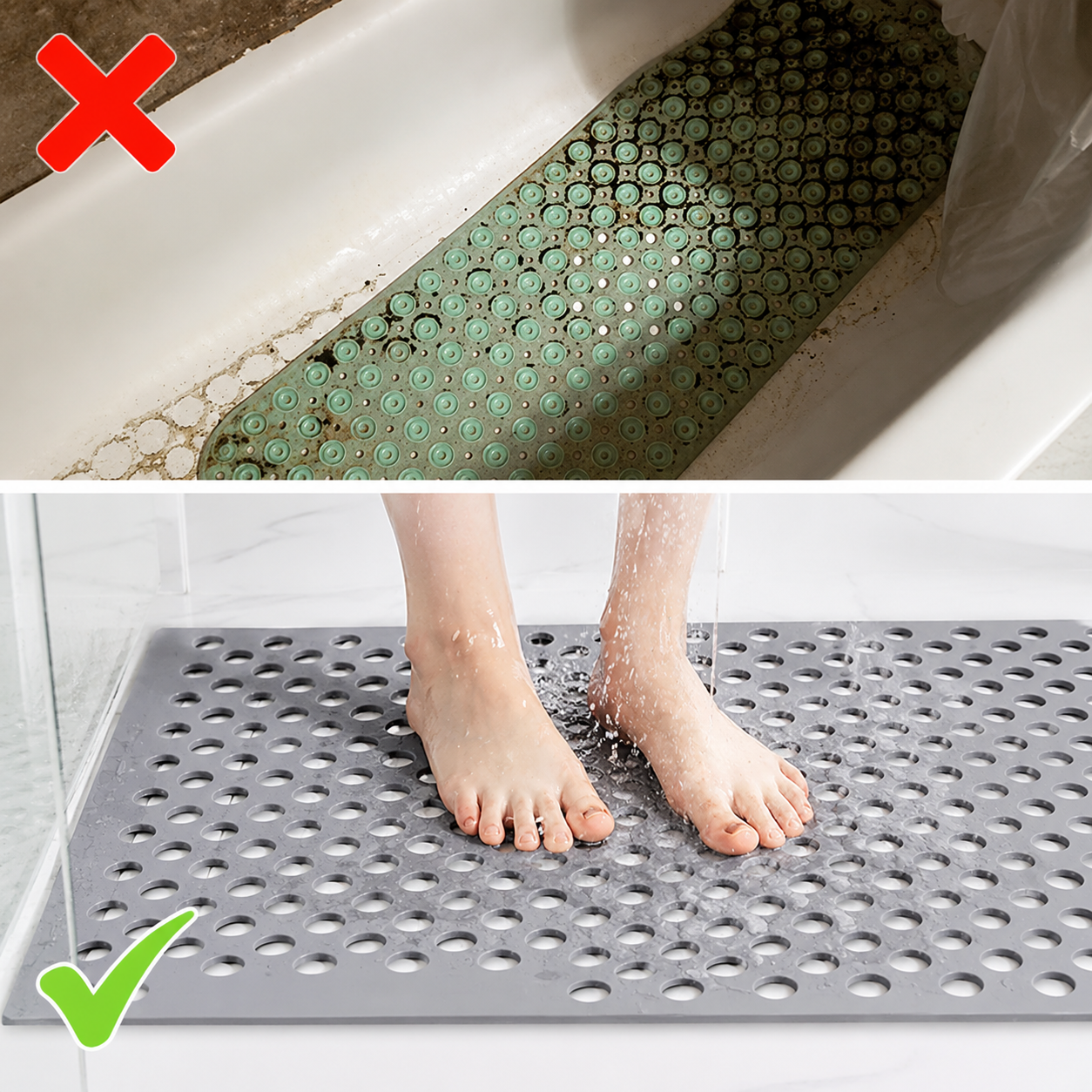Tapis de sécurité pour salle de bain | PVC antidérapant avec trous de drainage | Évacuation rapide de l'eau | AquaGrip