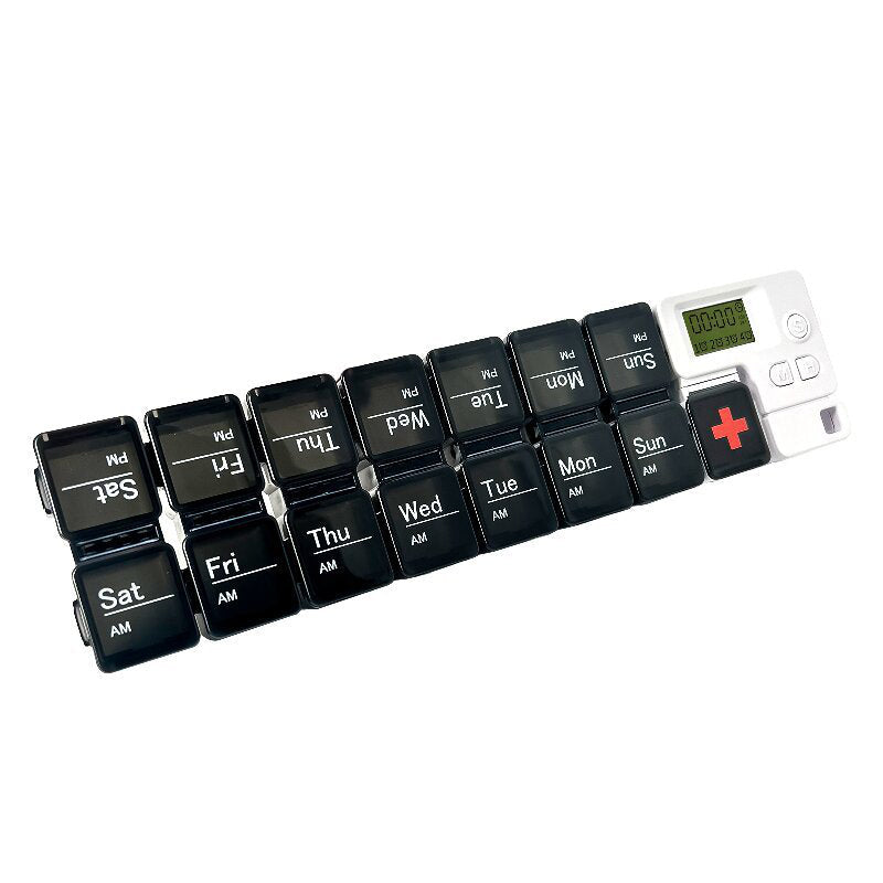 Elektronischer Wochen-Pillenorganizer | 4 Alarme | Modulare Fächer aus Kunststoff | MediSort
