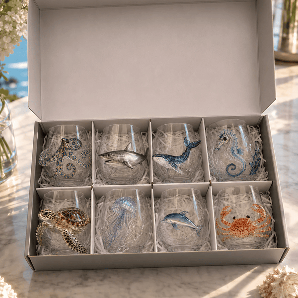 Artigianato con animali oceanici 3D | Bicchiere con motivo di creature marine | Attrazione marittima | OceanCraft