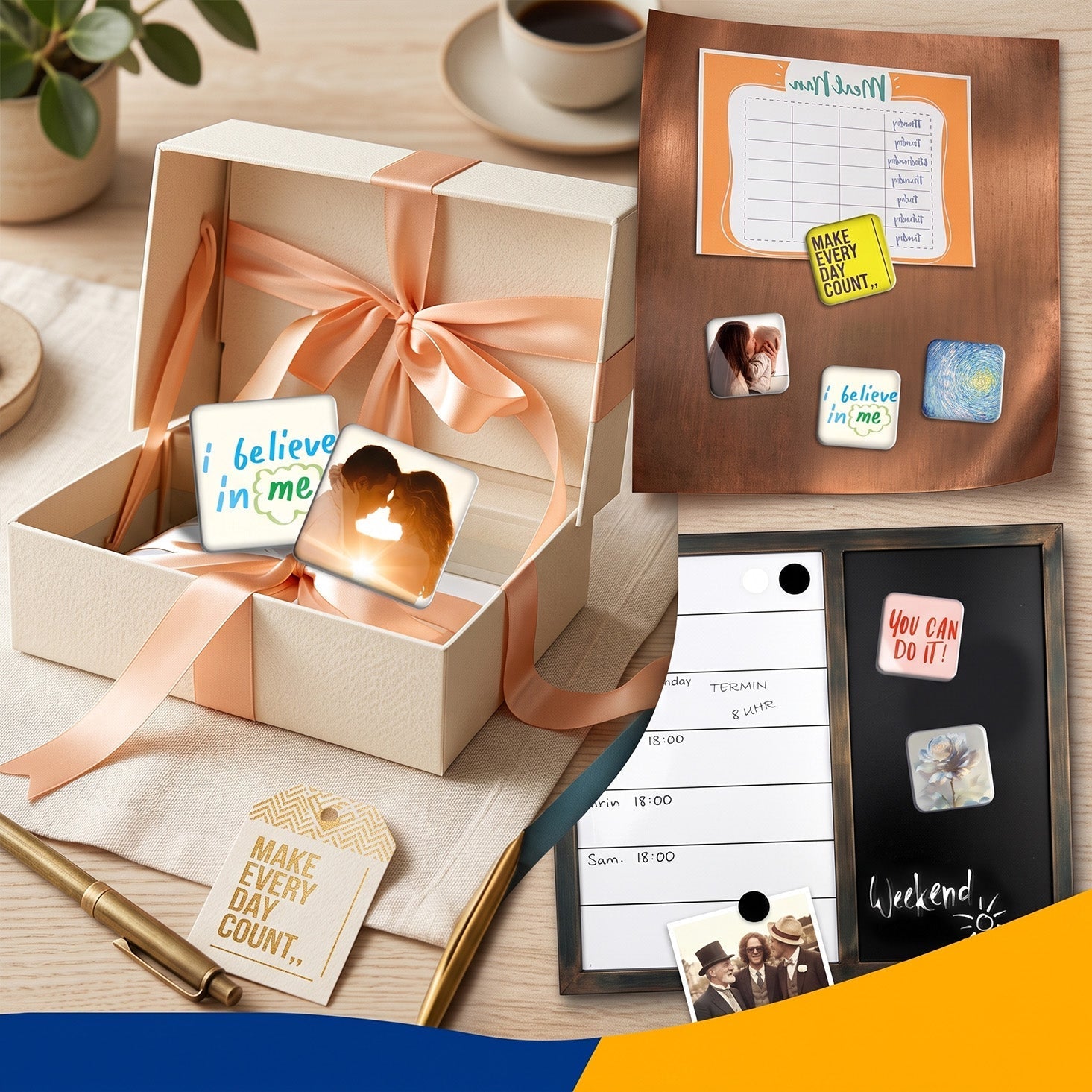 Magnetické fotorámečky na ledničku | Čirý akryl | DIY sada bez lepidla | MemoMagnet