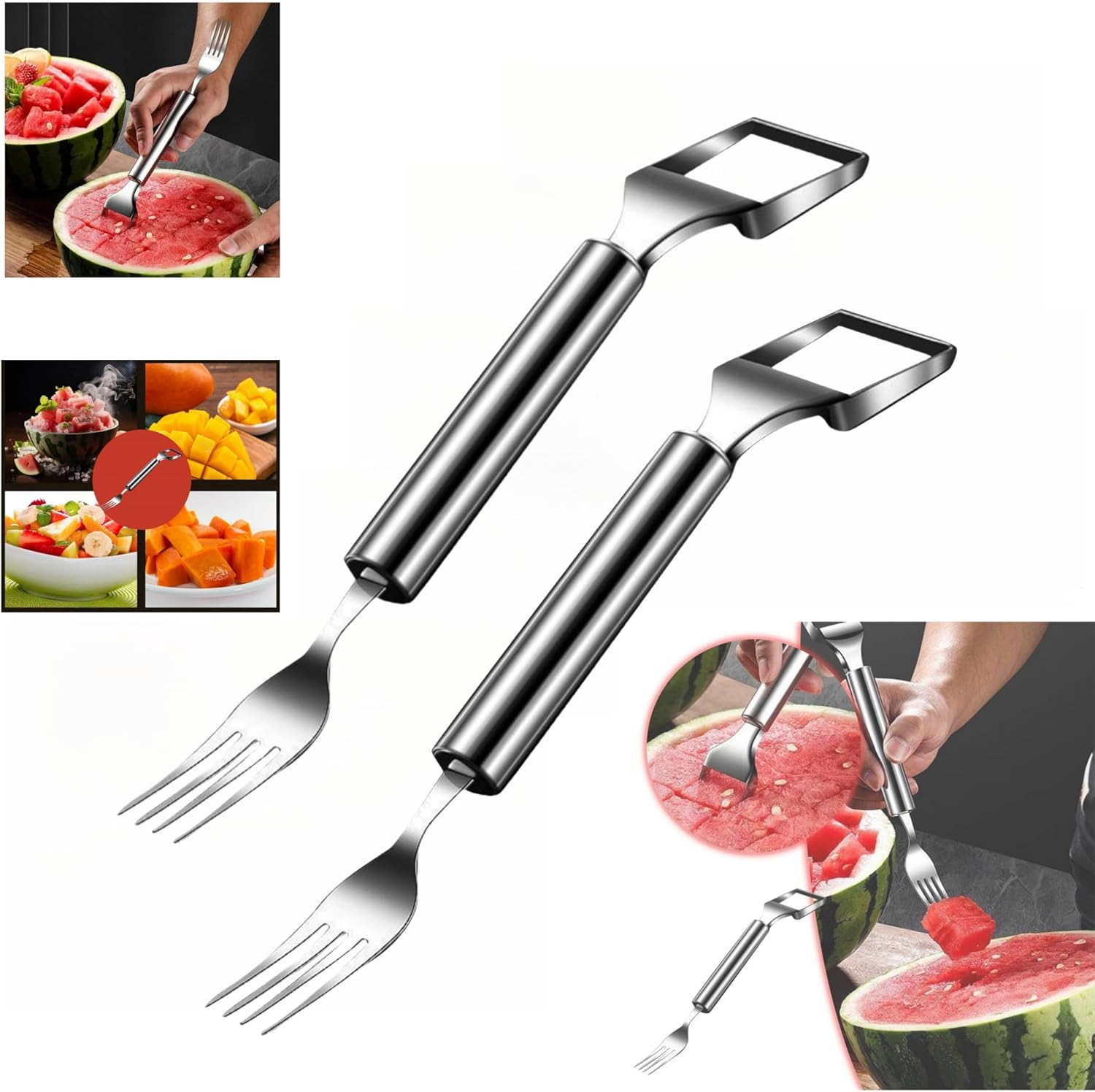 Watermelon fork | with cutting & fork ends | Cuts & serves cubes | FreshBite