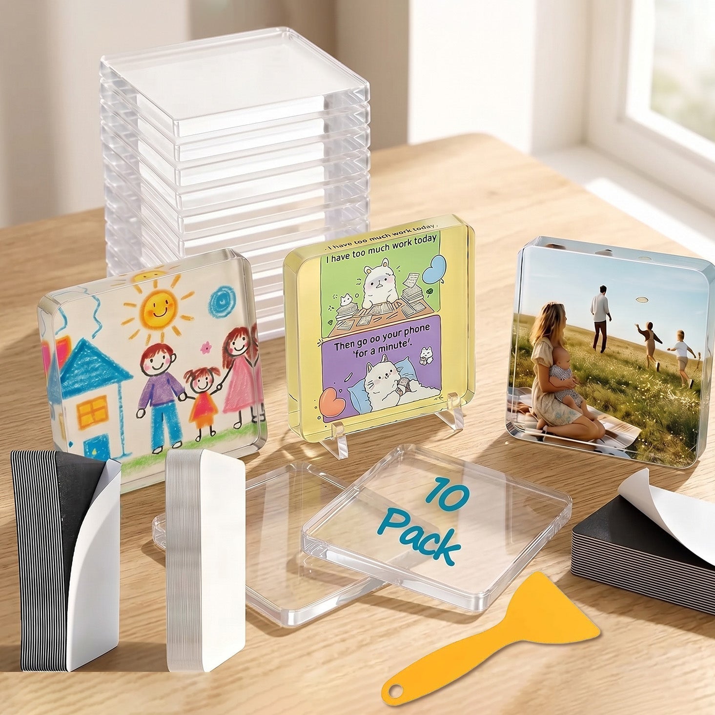 Magnetické fotorámečky na ledničku | Čirý akryl | DIY sada bez lepidla | MemoMagnet