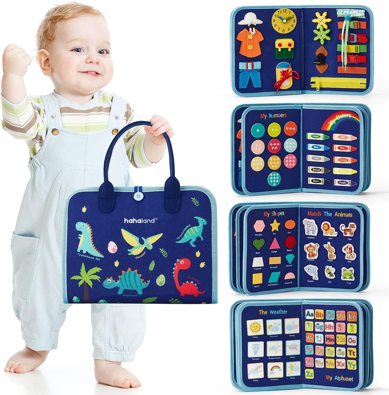 Planche d'activités pédagogiques Montessori | 6 modèles | Tissu en feutre avec 15 activités sensorielles | PlayBoard