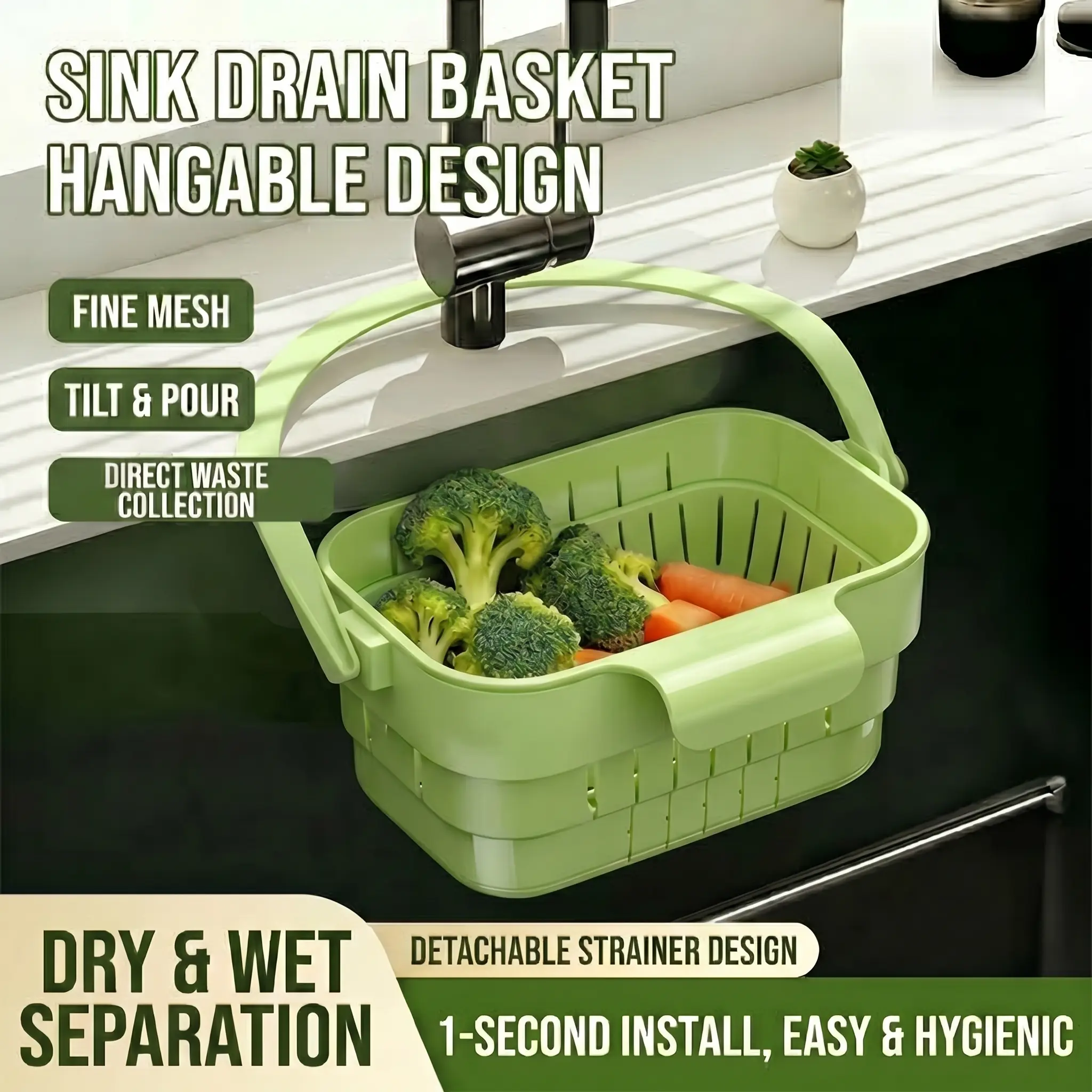 Foldable sink strainer | Catches food scraps | Tool-free, removable | FoldSink