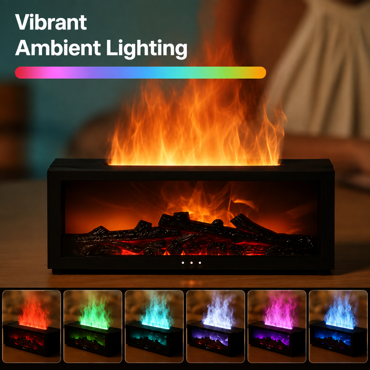 Aroma Diffuser | mit Flammeneffekt | 3D-Wasserdampf-Flamme + Glut-Optik | Flamescent