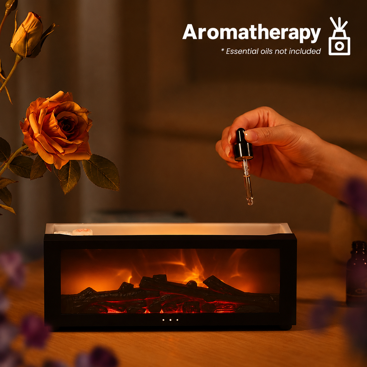 Aroma Diffuser | mit Flammeneffekt | 3D-Wasserdampf-Flamme + Glut-Optik | Flamescent