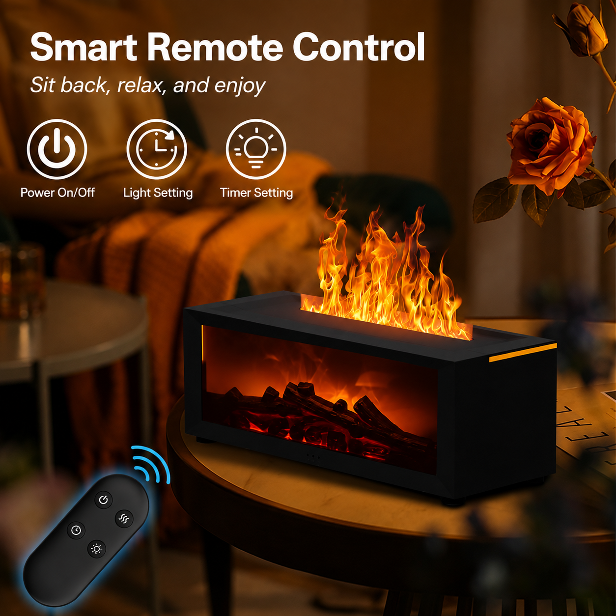 Aroma Diffuser | mit Flammeneffekt | 3D-Wasserdampf-Flamme + Glut-Optik | Flamescent