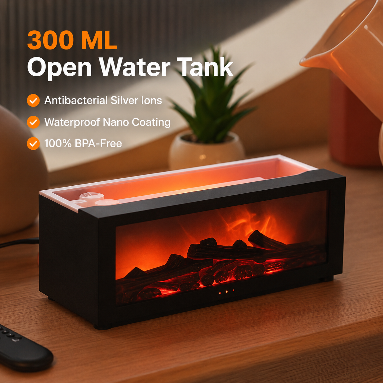 Aroma Diffuser | mit Flammeneffekt | 3D-Wasserdampf-Flamme + Glut-Optik | Flamescent