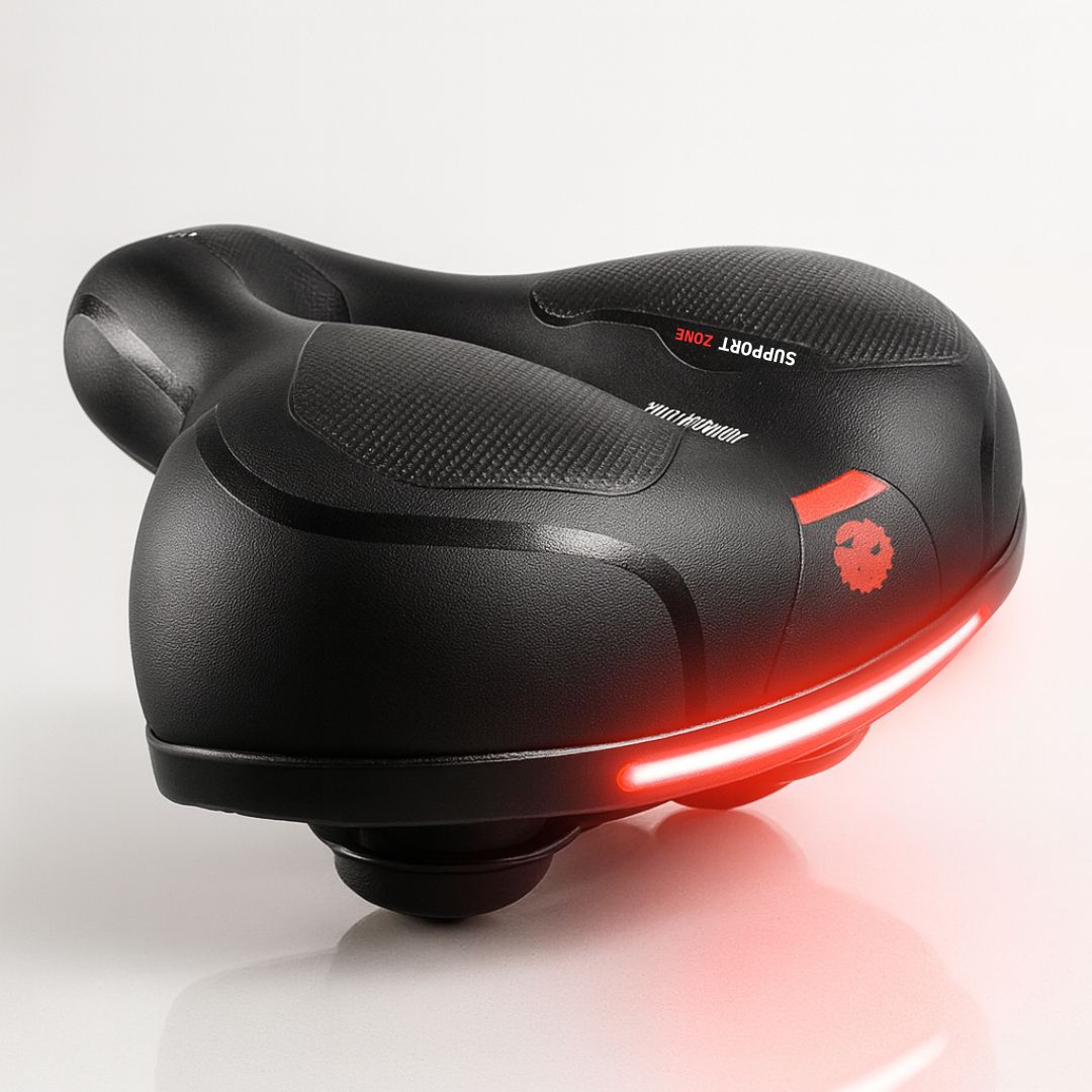Bequemer Fahrradsattel | mit LED-Rücklicht | Gepolstert & Gefedert | ComfyCycle
