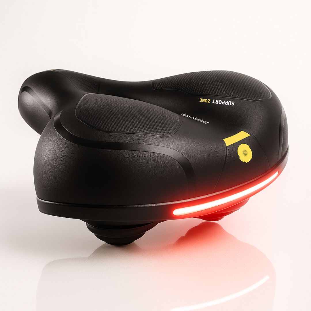 Bequemer Fahrradsattel | mit LED-Rücklicht | Gepolstert & Gefedert | ComfyCycle