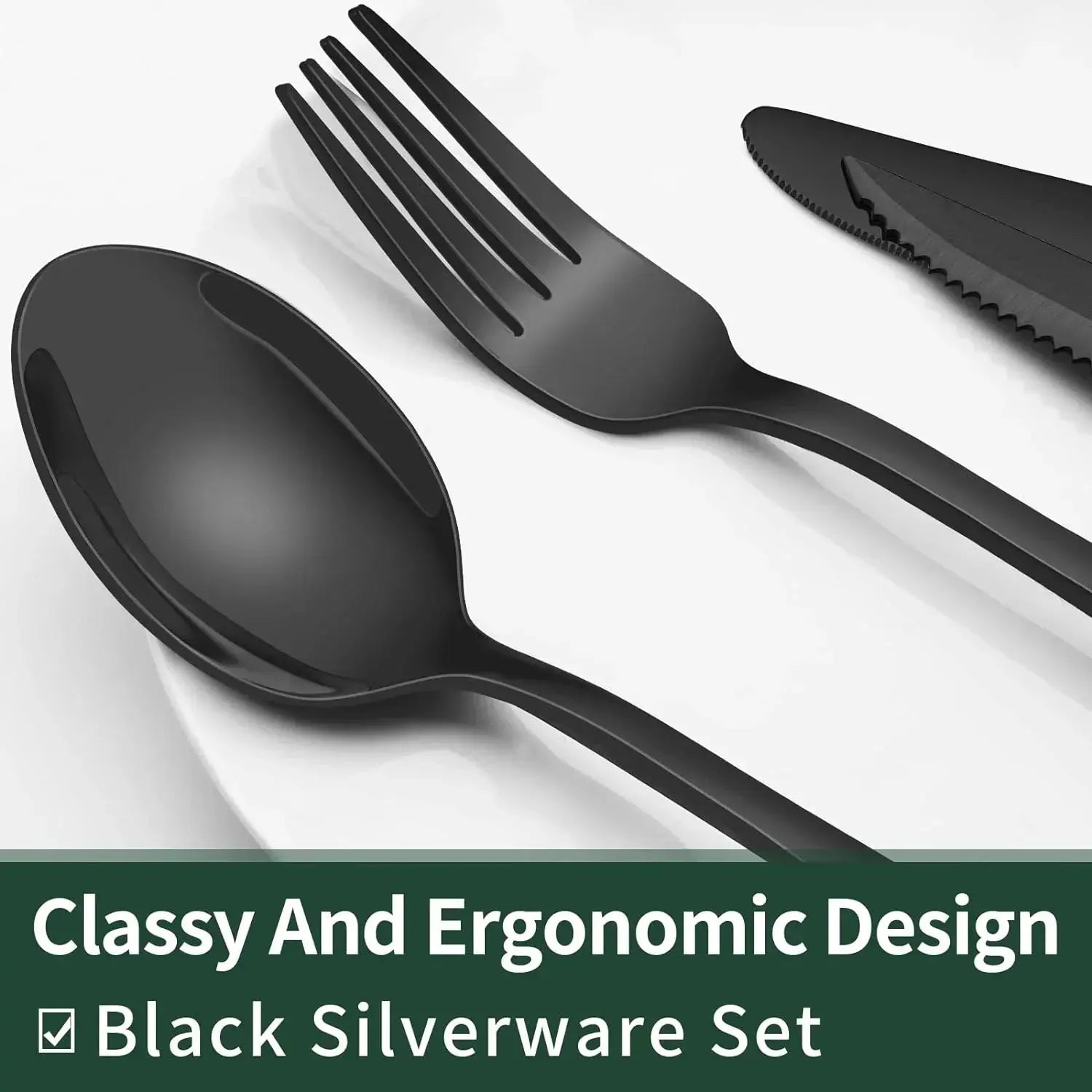 Besteck-Set | 24-teilig Schwarz Matt-Oberfläche | Inklusive Steakmesser | CutleryCraft