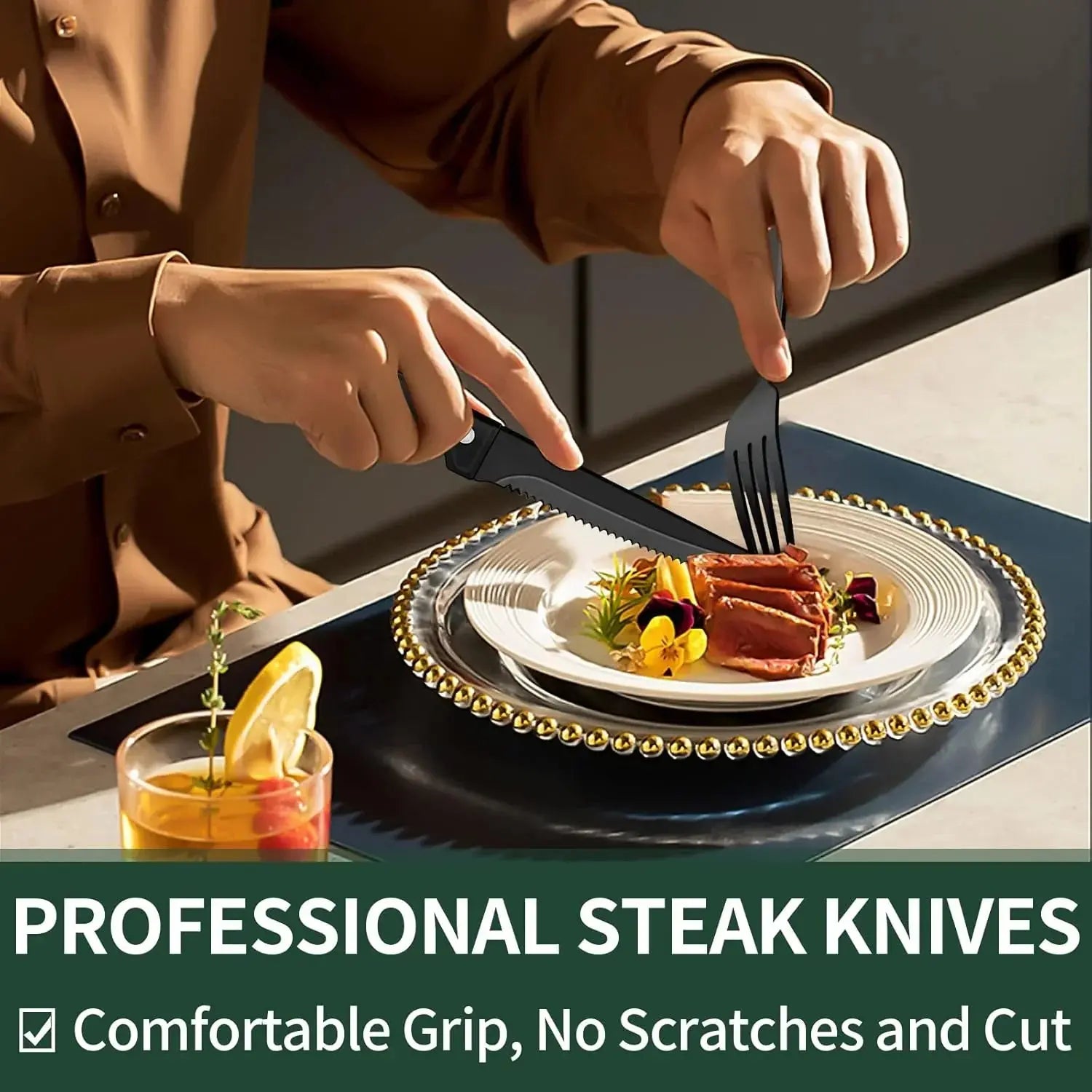 Besteck-Set | 24-teilig Schwarz Matt-Oberfläche | Inklusive Steakmesser | CutleryCraft