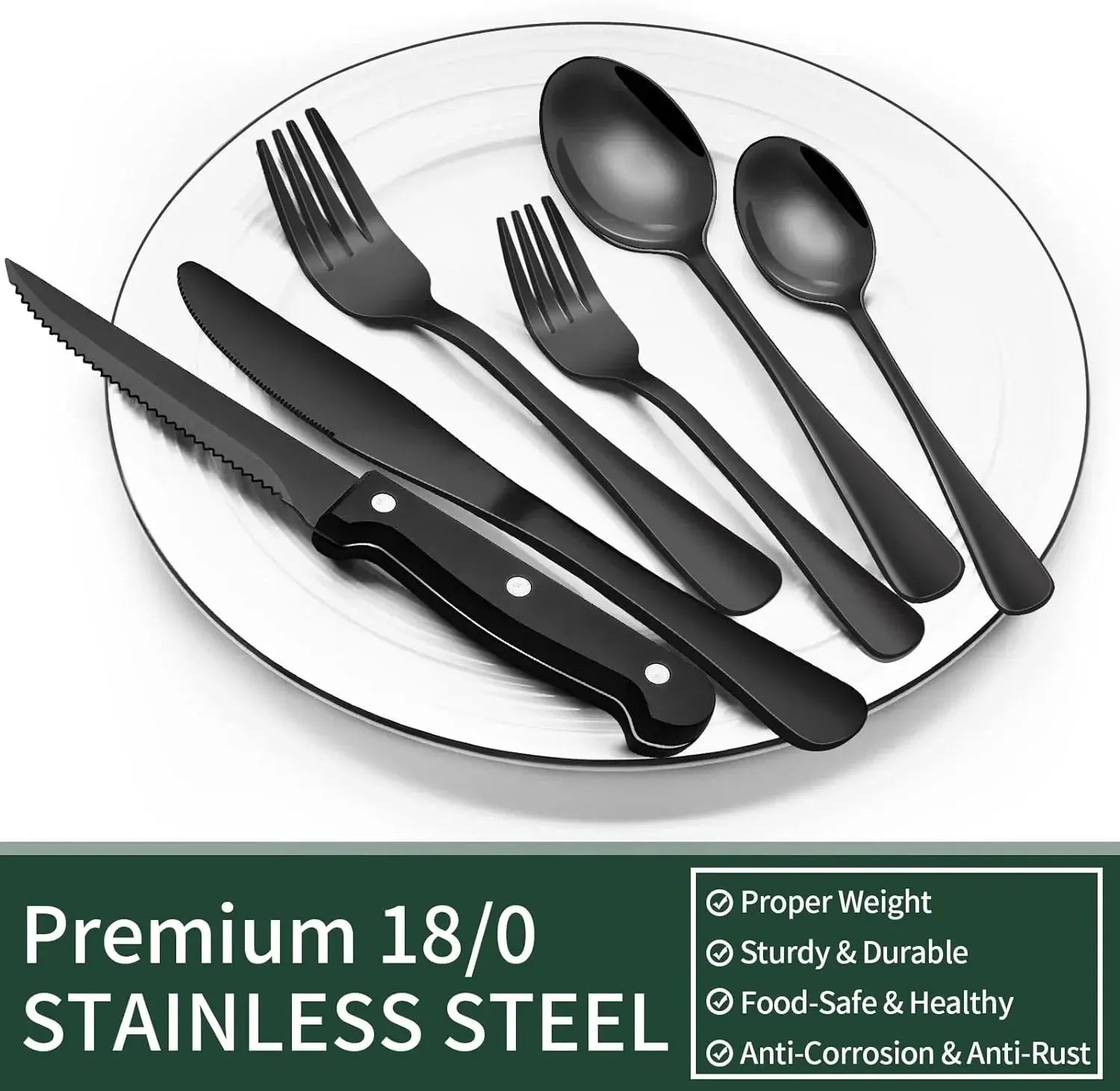 Besteck-Set | 24-teilig Schwarz Matt-Oberfläche | Inklusive Steakmesser | CutleryCraft