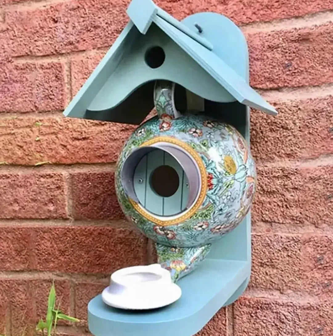 Birdhouse Teapot Design | Hand-painted & UV-resistant | For Garden & Balcony | NestCharm