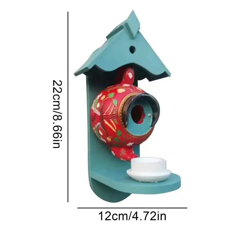 Birdhouse Teapot Design | Hand-painted & UV-resistant | For Garden & Balcony | NestCharm