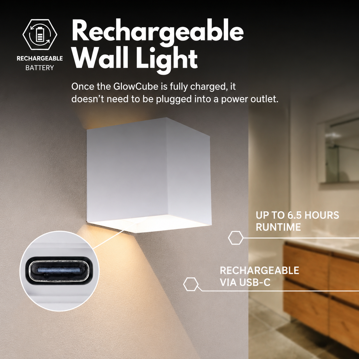 Kabellose Wandleuchte mit Sensor | Up- & Down-Licht | ohne Bohren | CubeGlow