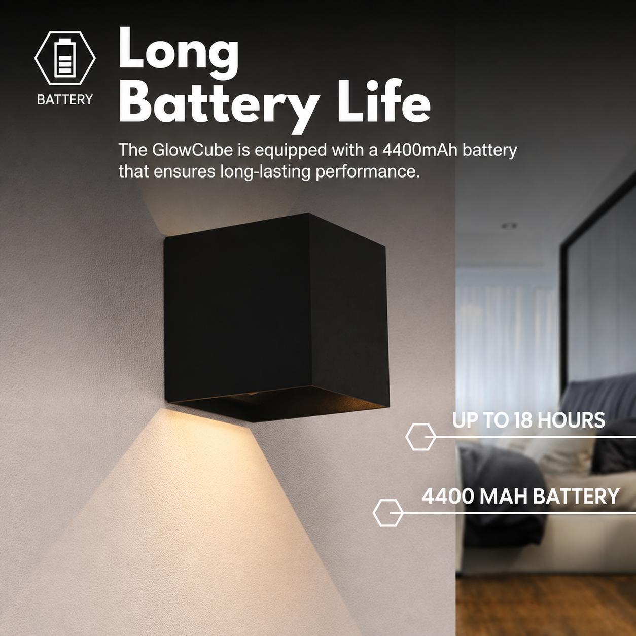 Kabellose Wandleuchte mit Sensor | Up- & Down-Licht | ohne Bohren | CubeGlow