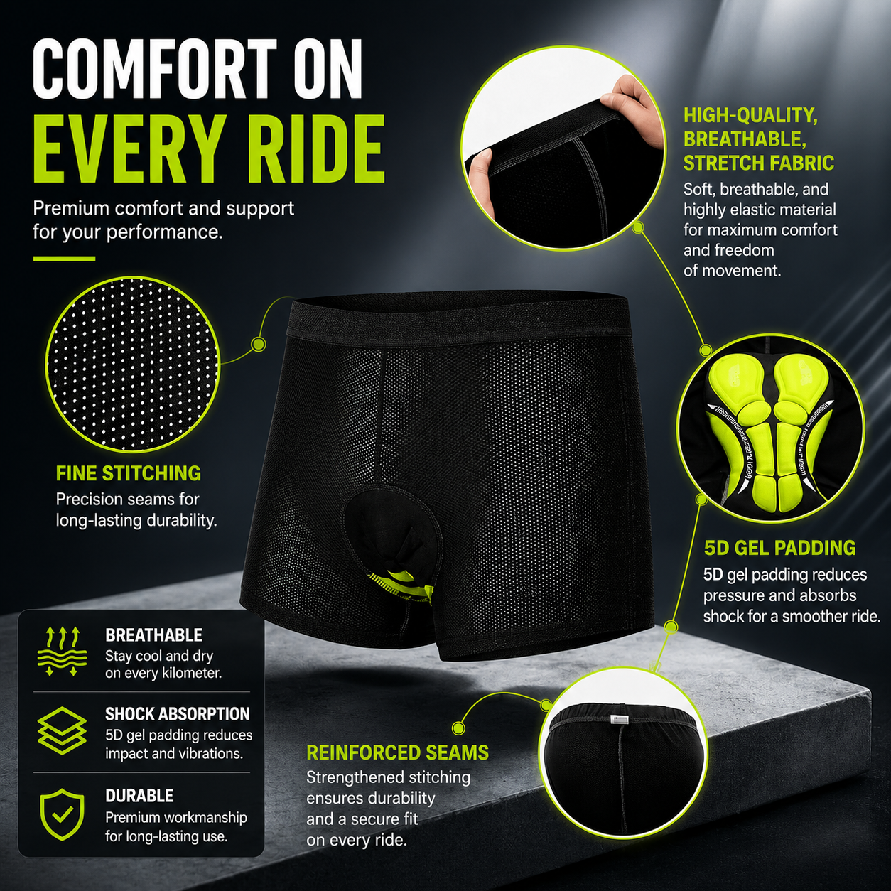 Pantalones de ciclismo para mujer y hombre | Almohadilla de gel 5D | Transpirables y elásticos | CoreSeat