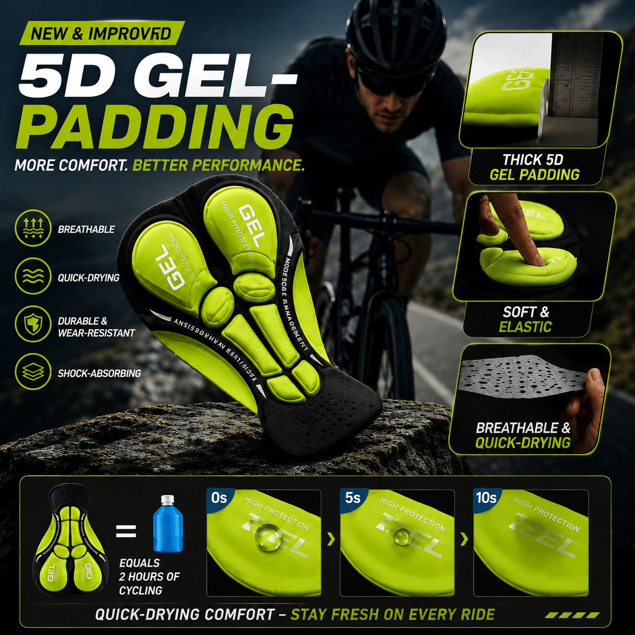 Pantalones de ciclismo para mujer y hombre | Almohadilla de gel 5D | Transpirables y elásticos | CoreSeat