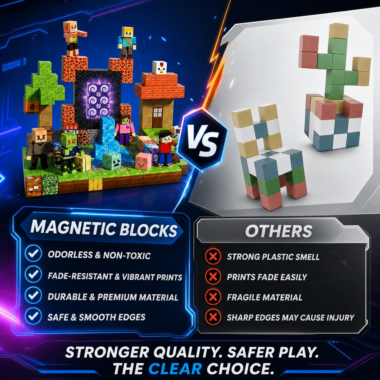 Set di blocchi magnetici per bambini | 8 lati magnetici per blocco | Con scatola portaoggetti | ClickCraft