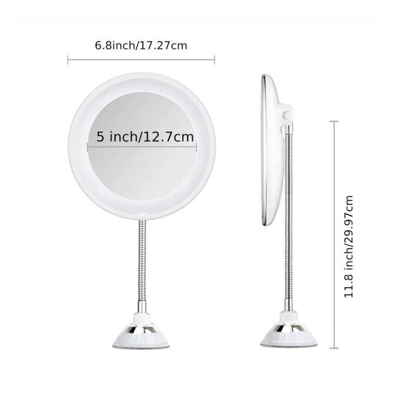 Espelho LED com suporte flexível, ampliação 10x | Com ventosa | Luz ajustável | BrightBend