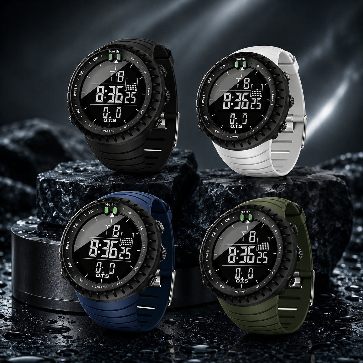 Digitale Sportuhr wasserdicht | Stoßfestes Gehäuse | LED-Licht, Alarm & Stoppuhr | TidalPulse