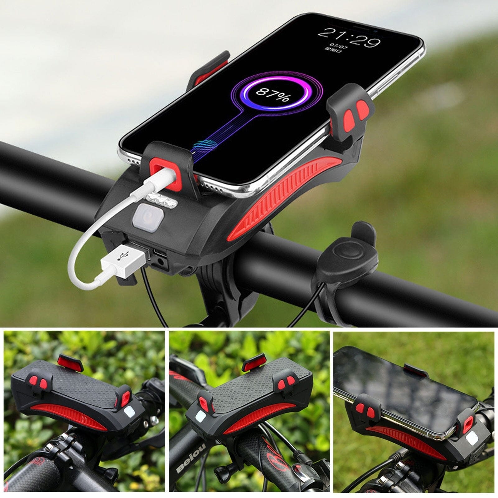 Fahrradlicht mit Handyhalterung | LED-Frontlicht | Powerbank & Hupe | RideBeam