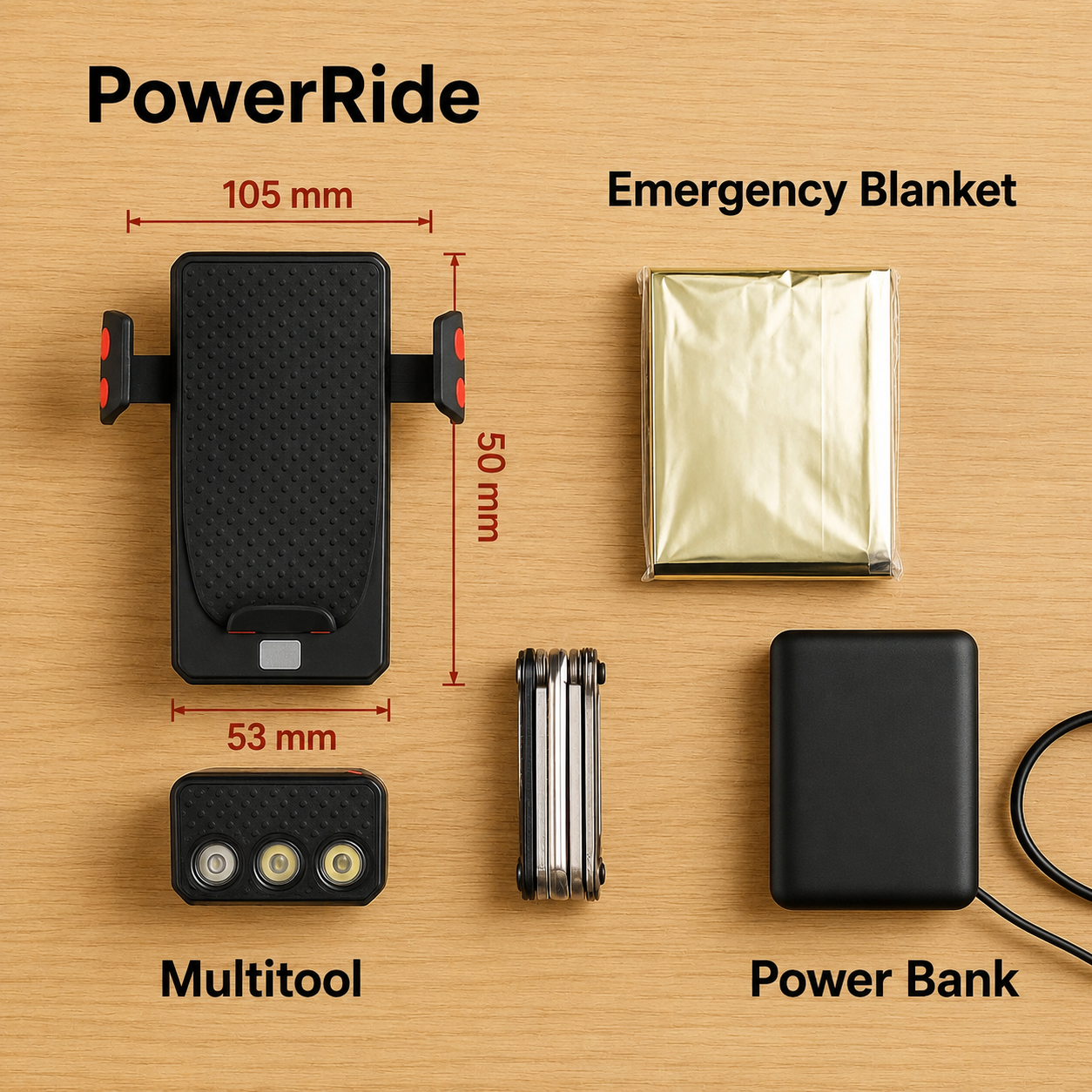 Fahrradlicht mit Handyhalterung | LED-Frontlicht | Powerbank & Hupe | RideBeam