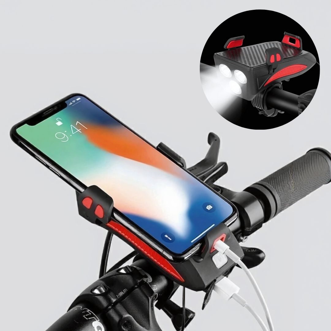 Fahrradlicht mit Handyhalterung | LED-Frontlicht | Powerbank & Hupe | RideBeam