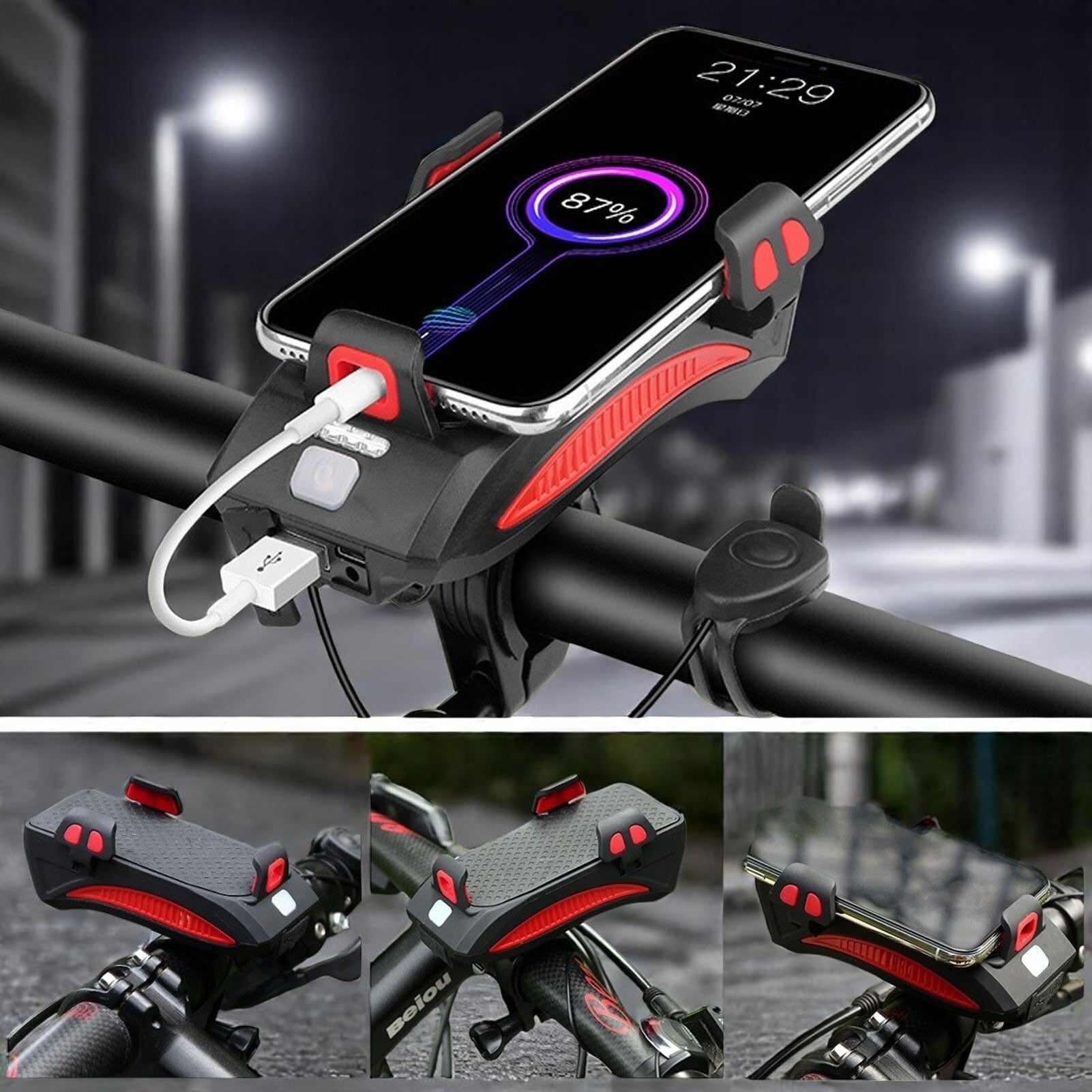 Fahrradlicht mit Handyhalterung | LED-Frontlicht | Powerbank & Hupe | RideBeam