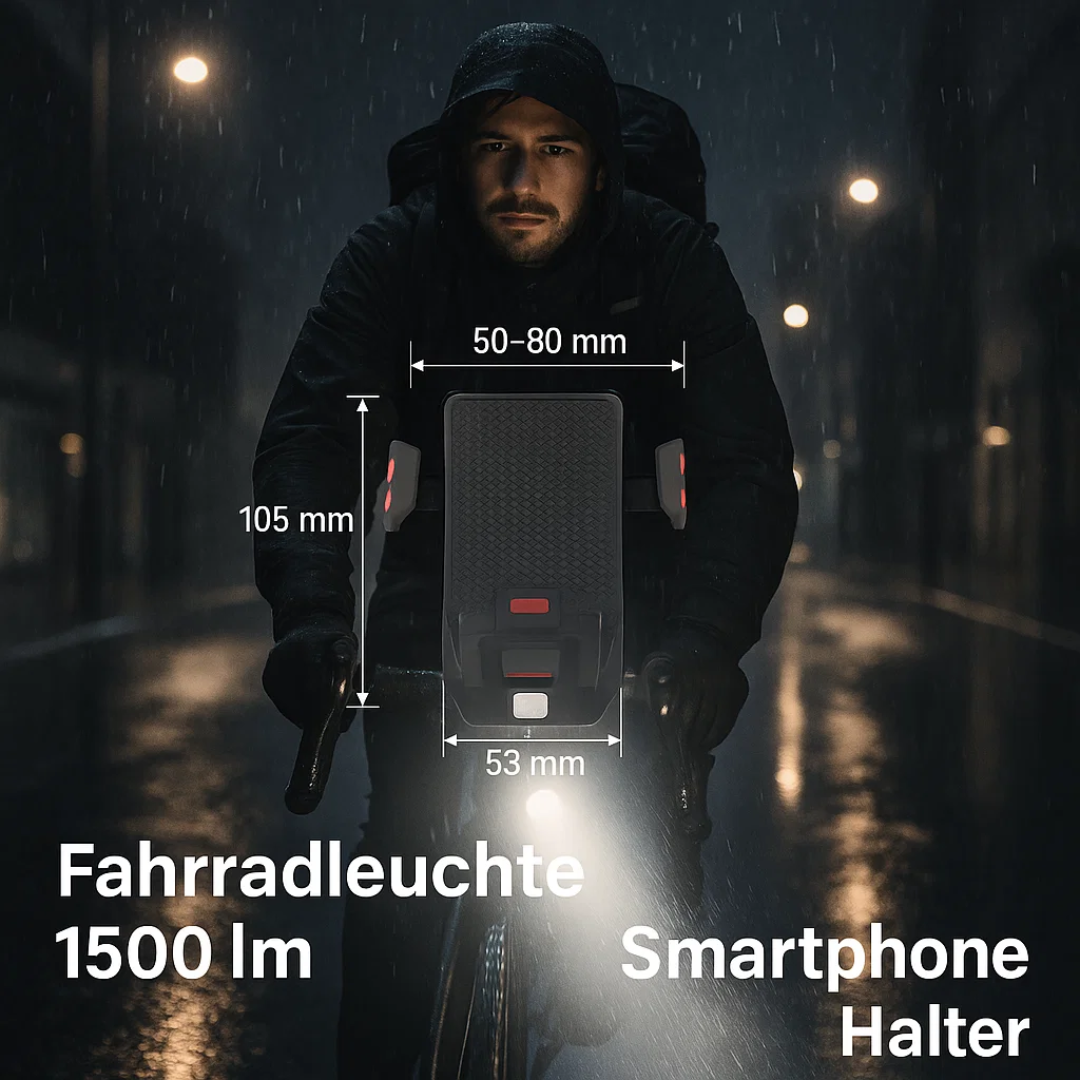 Fahrradlicht mit Handyhalterung | LED-Frontlicht | Powerbank & Hupe | RideBeam