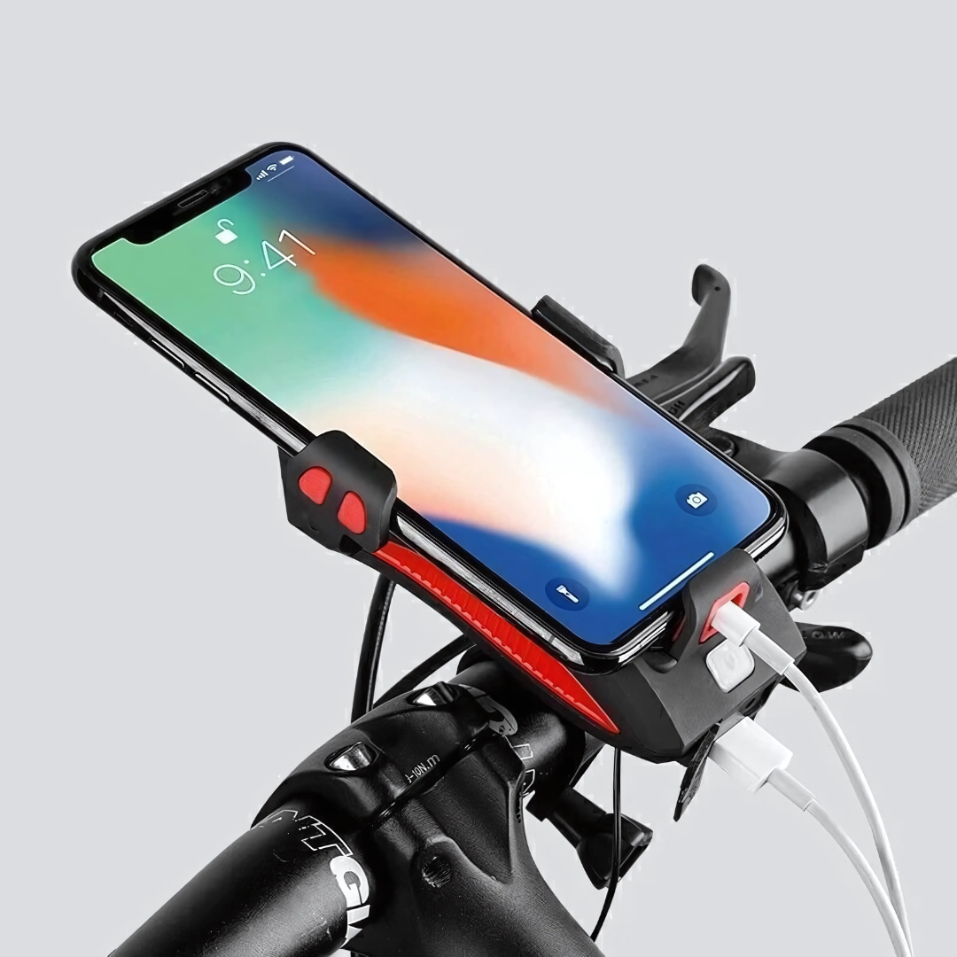 Fahrradlicht mit Handyhalterung | LED-Frontlicht | Powerbank & Hupe | RideBeam