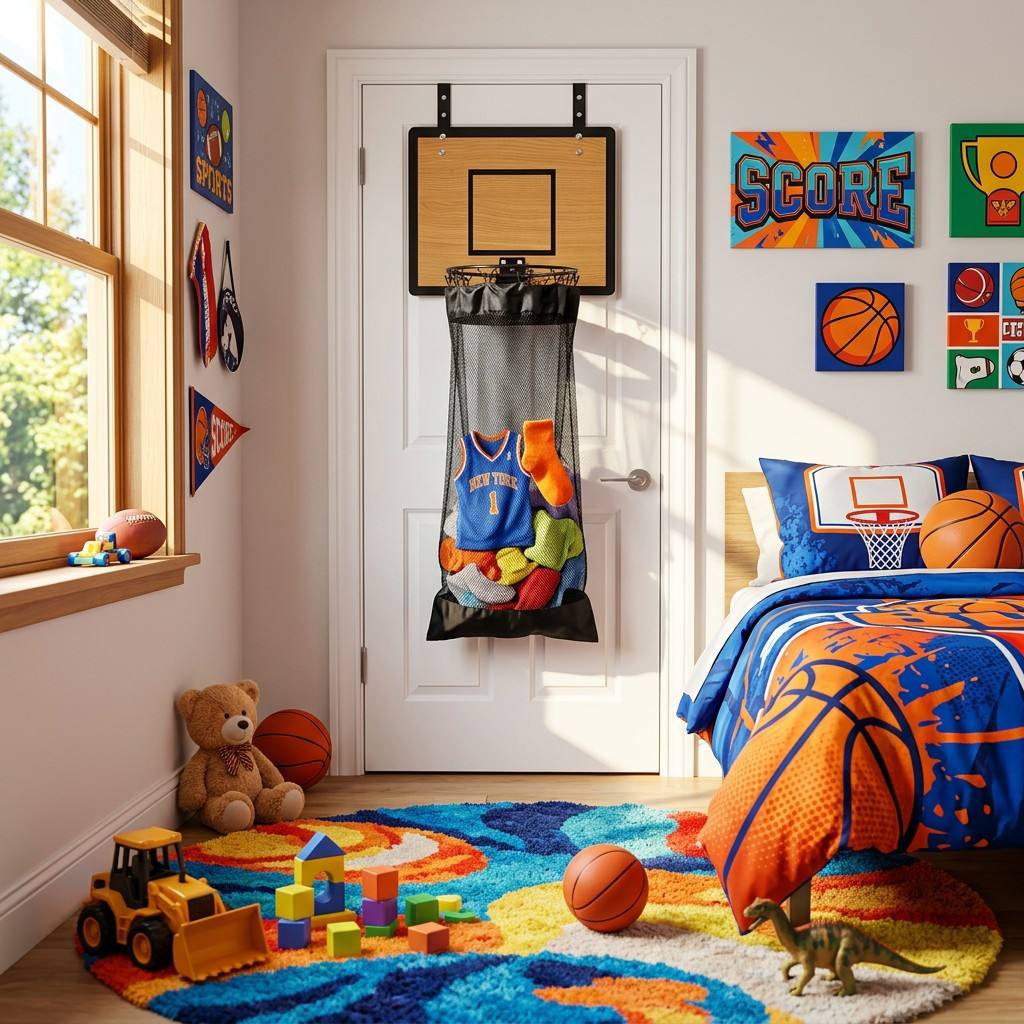 Organizador colgante de almacenamiento | Diseño de baloncesto | Para ropa y juguetes | DunkAway