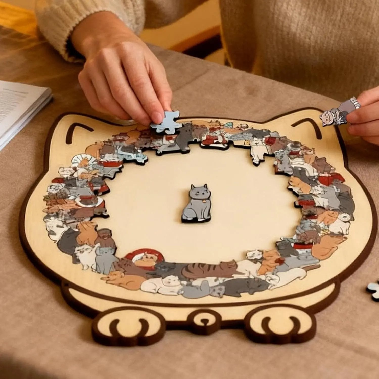 Dřevěné puzzle Kočka 135 dílků | Morandi barvy | CalmPiece