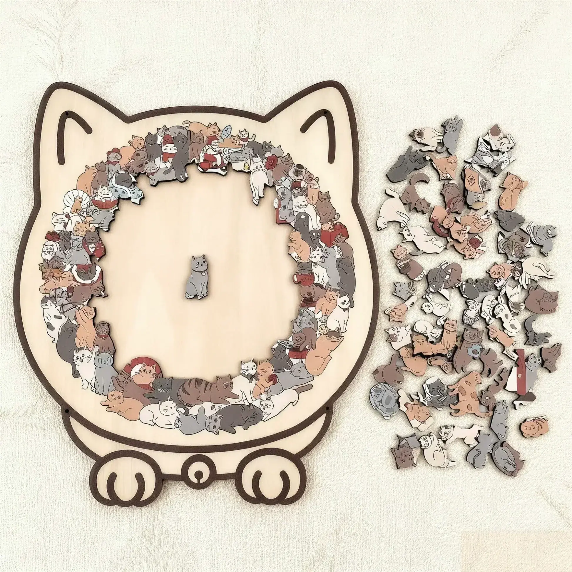 Dřevěné puzzle Kočka 135 dílků | Morandi barvy | CalmPiece