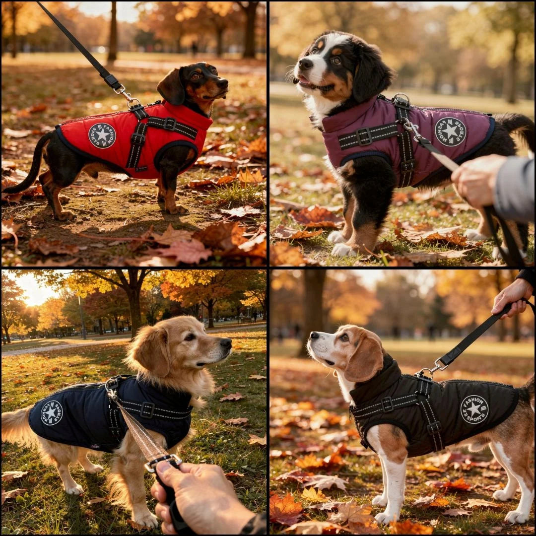 Hundemantel mit Geschirr | Gepolstert & Reflektierend | Warme Jacke | SnugHound