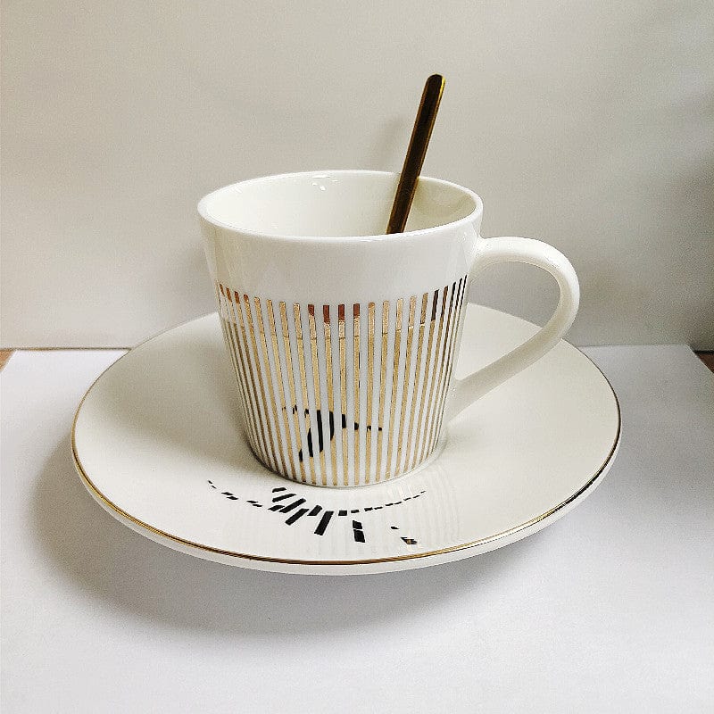 Kaffeetassenspiegel | Untertasse Porzellan | Golddekor Streifenmuster | AuraCup