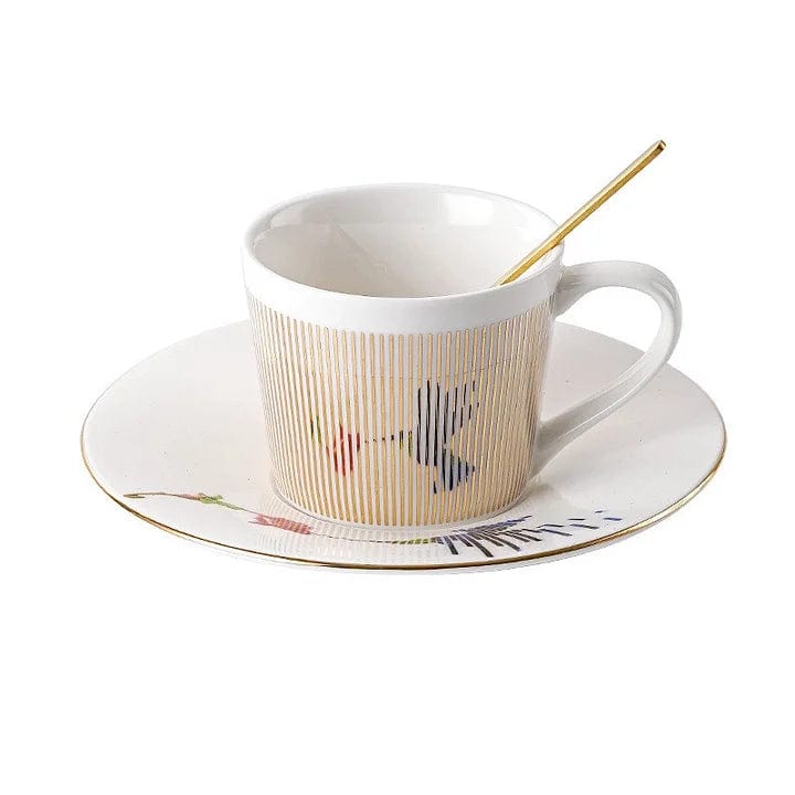 Kaffeetassenspiegel | Untertasse Porzellan | Golddekor Streifenmuster | AuraCup