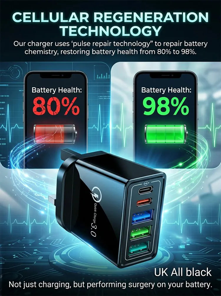 Reiseladegerät mit vier Anschlüssen | Je 3,1 A pro USB-Port | Kompaktes Mehrfach-Ladegerät | PowerPort