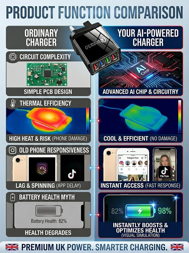 Reiseladegerät mit vier Anschlüssen | Je 3,1 A pro USB-Port | Kompaktes Mehrfach-Ladegerät | PowerPort