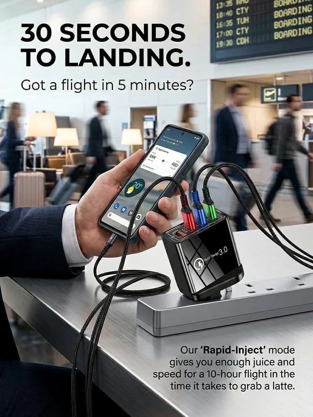 Reiseladegerät mit vier Anschlüssen | Je 3,1 A pro USB-Port | Kompaktes Mehrfach-Ladegerät | PowerPort