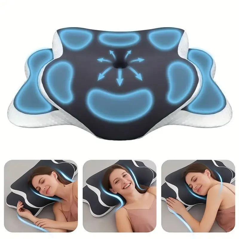 Perna ergonomică pentru gât cu spumă cu memorie | Formă de fluture | 2 zone de înălțime | NeckNest