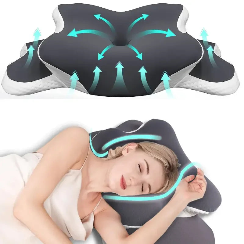 Perna ergonomică pentru gât cu spumă cu memorie | Formă de fluture | 2 zone de înălțime | NeckNest