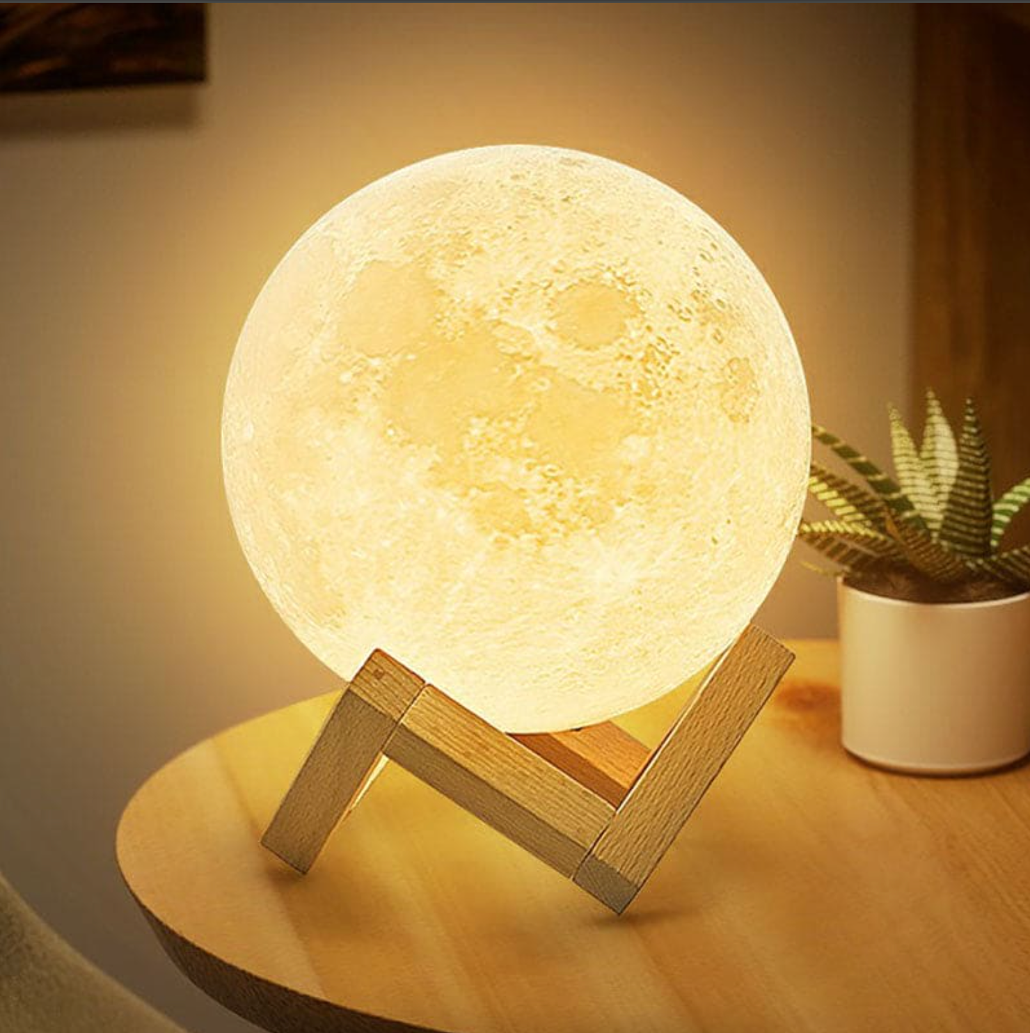 Lampada lunare magica | 16 colori | con supporto in legno | MoonNest