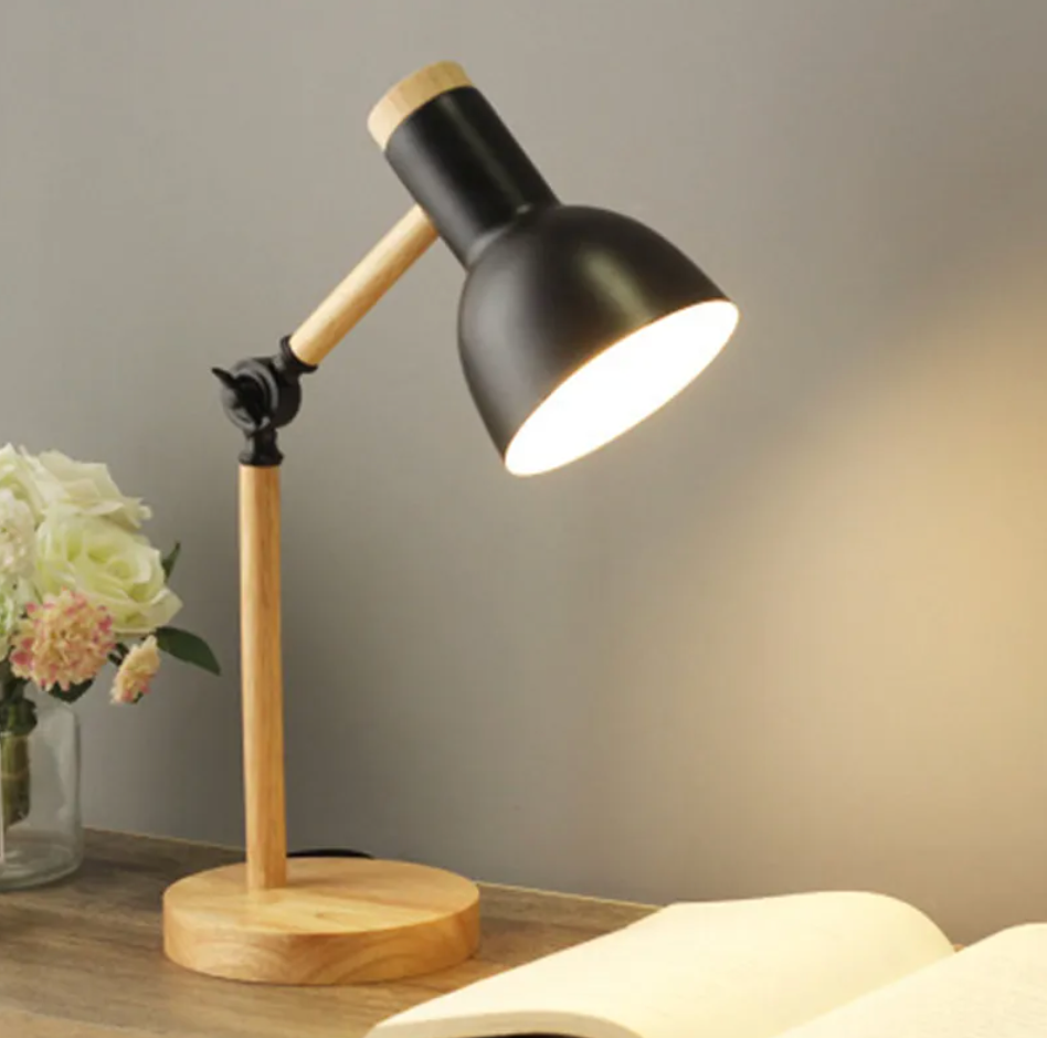 Lampada da tavolo per bambini | Design scandinavo con base in legno | Regolabile in altezza e pieghevole | StudyGlow