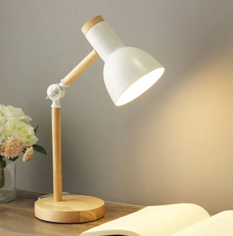 Lampada da tavolo per bambini | Design scandinavo con base in legno | Regolabile in altezza e pieghevole | StudyGlow