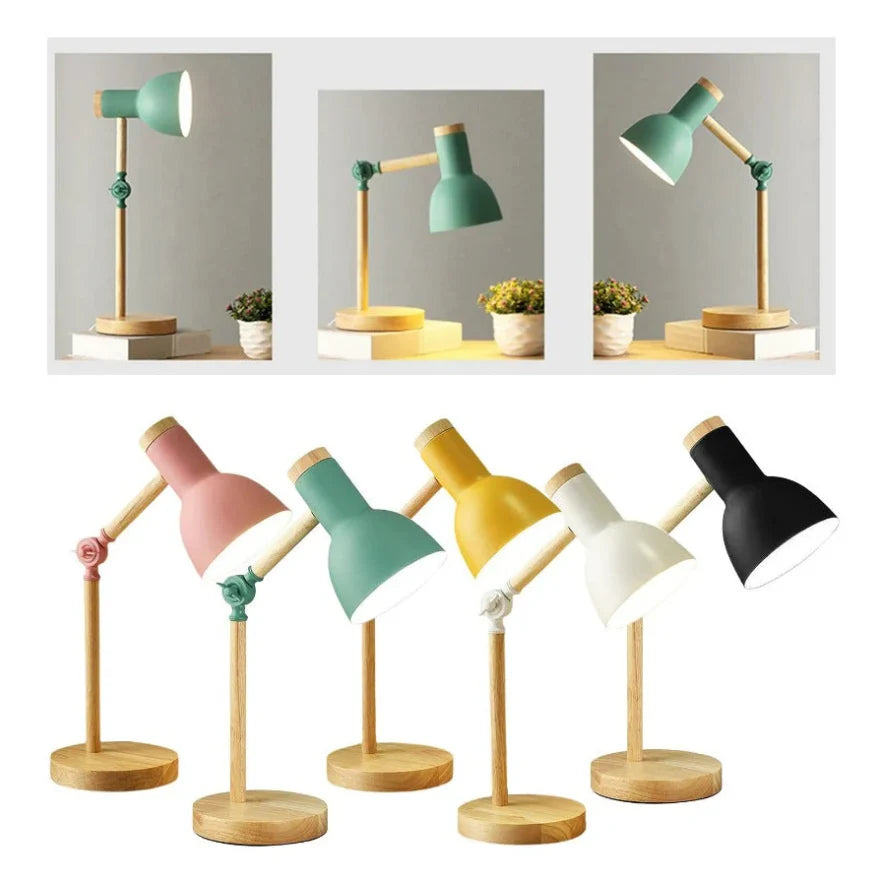 Lampada da tavolo per bambini | Design scandinavo con base in legno | Regolabile in altezza e pieghevole | StudyGlow