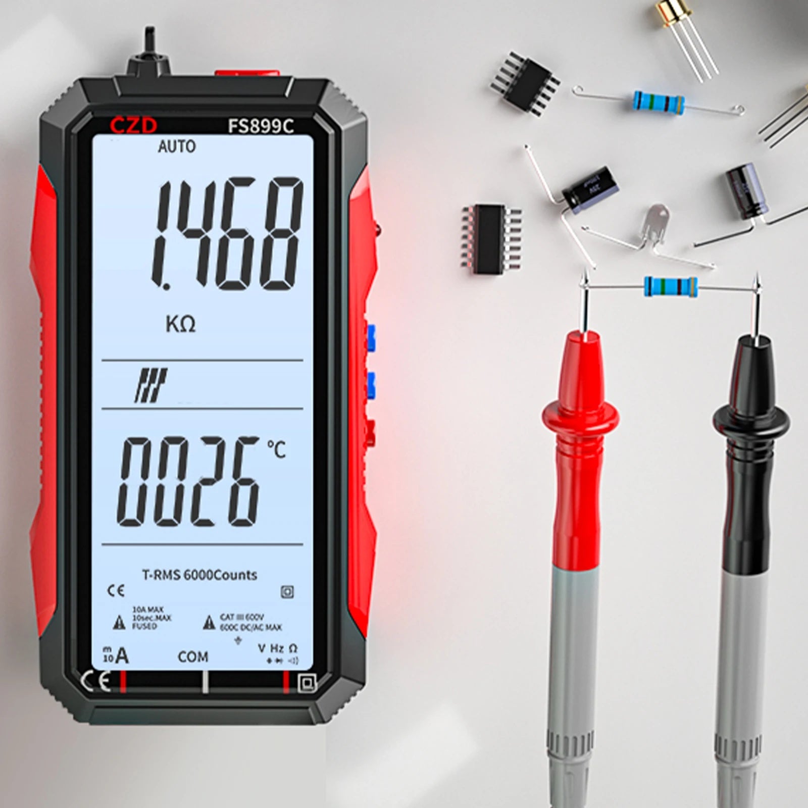 Smart-elektrisk måleinstrument | Digitalt med automatisk områdevalg | Måler spænding, strøm og modstand | MeterMate