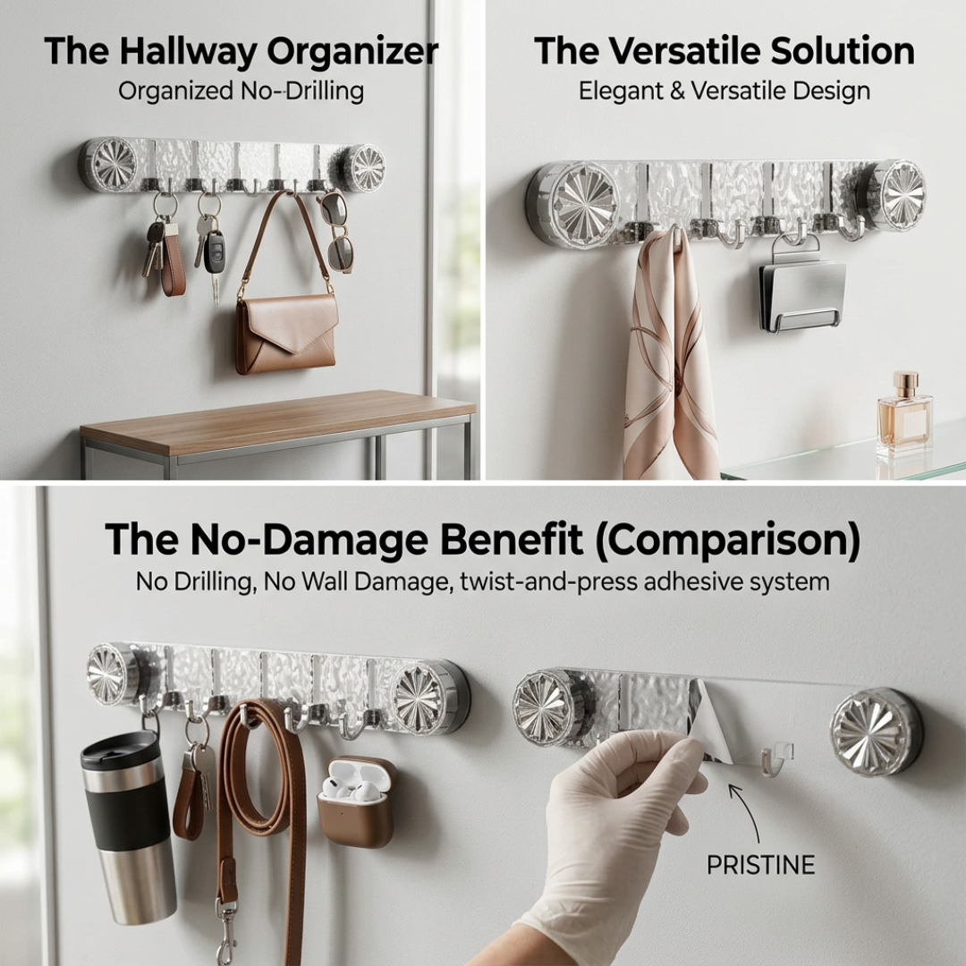 Self-adhesive folding hook rail | No drilling | Space-saving foldable | SnapHook